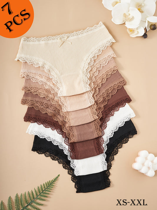 7-Pack Women's Cotton Briefs with Bow Detail in Earth Tones - ayq