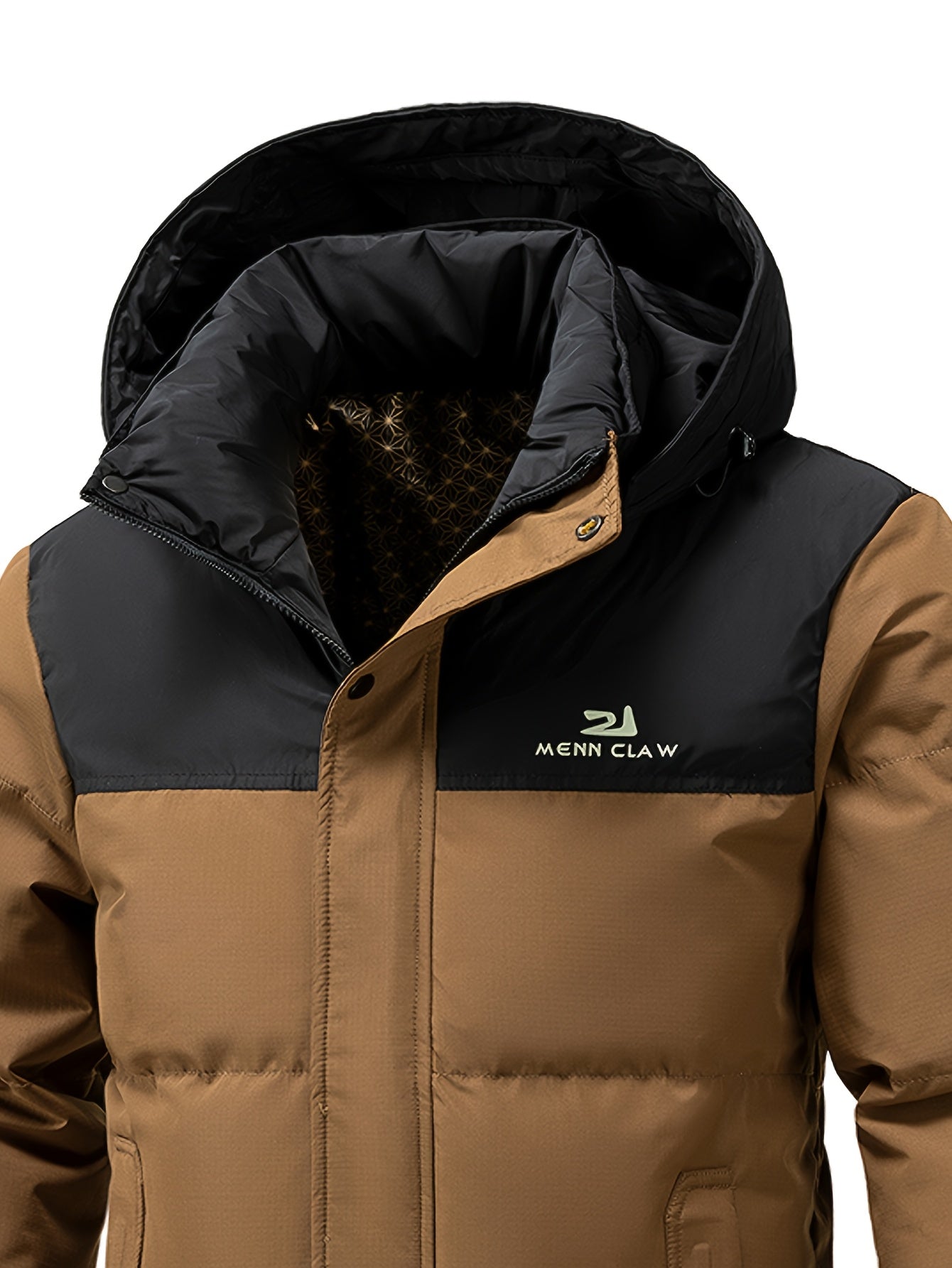 Men's Winter Jacket 100% Polyester Windproof Thermal Insulated Hooded with Detachable Hood, College Style Letter Pattern Zipper Front, Regular Fit for Skiing Outdoor Activities & Daily Wear