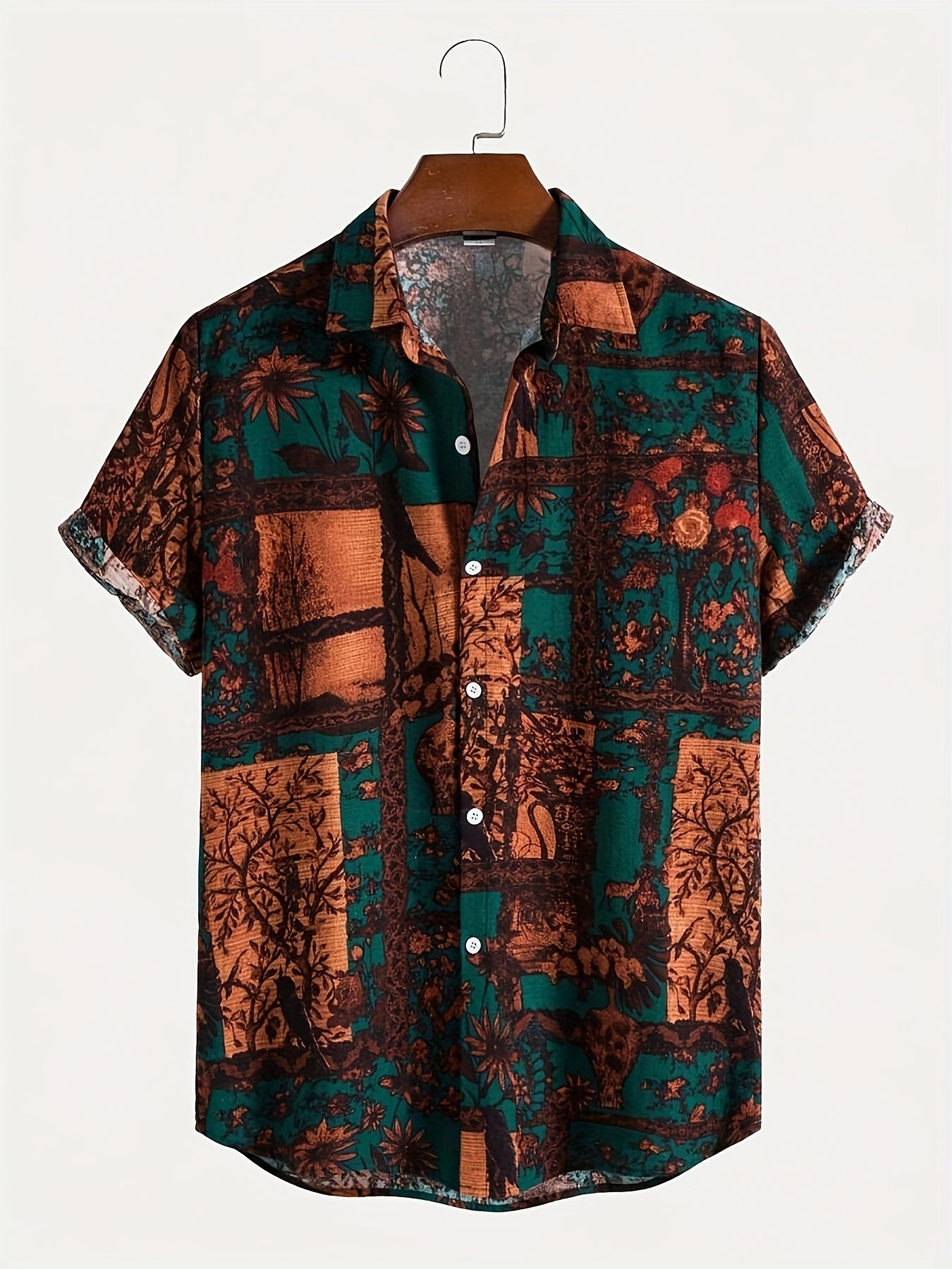 Men's Casual Printed Summer Shirt with Lapel Collar