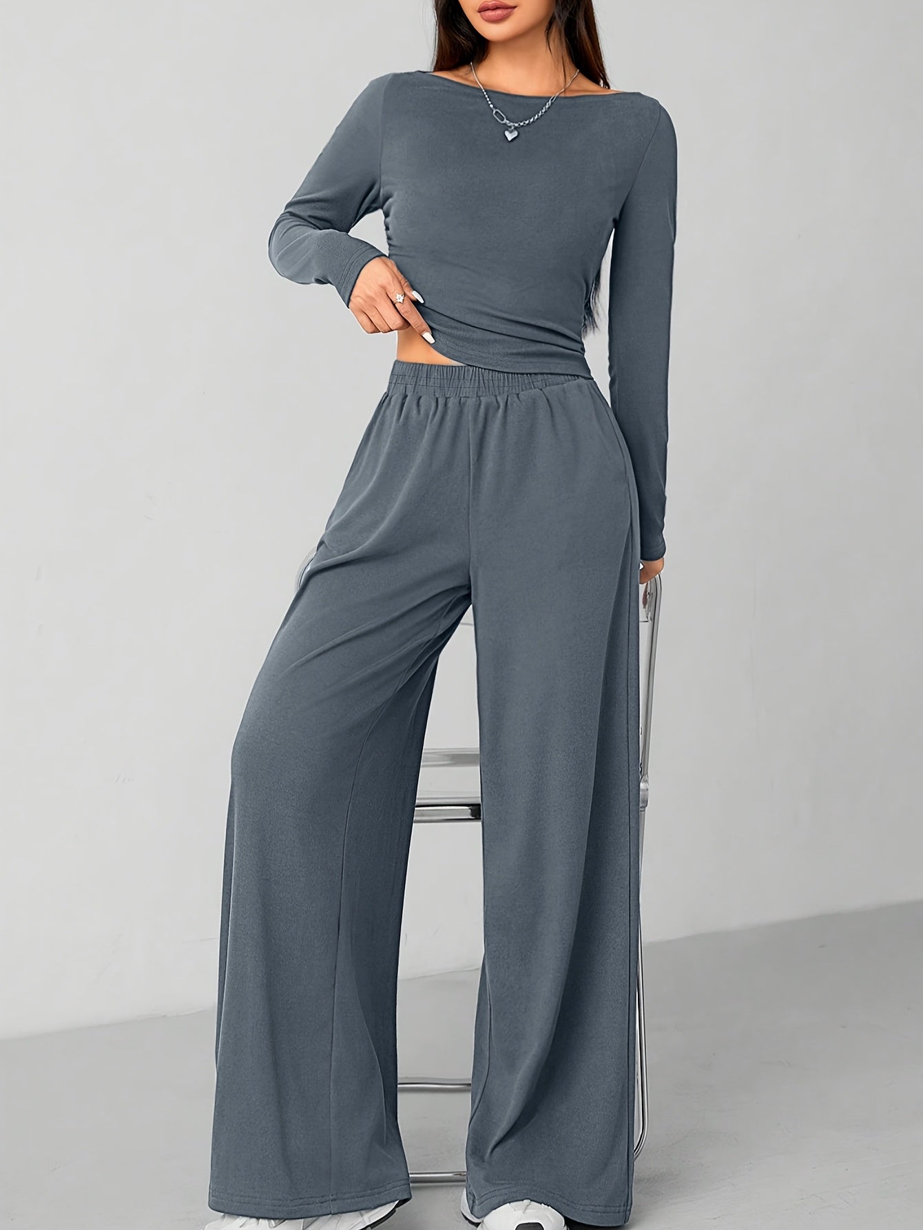 Relaxed Fit Women's Flared Pants Two-Piece Fashion Irregular Home Set
