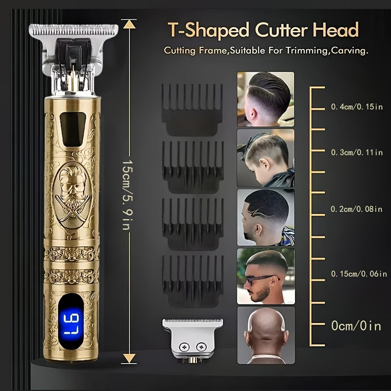 YAIAWISU Men's Cordless Electric Hair Clippers & Beard Trimmer with LCD Screen, USB-Rechargeable Cordless Grooming Kit, T-Blade Trimmer with Guide Comb Suitable for Hair, Shaving, and Scalp Trimming - ayq