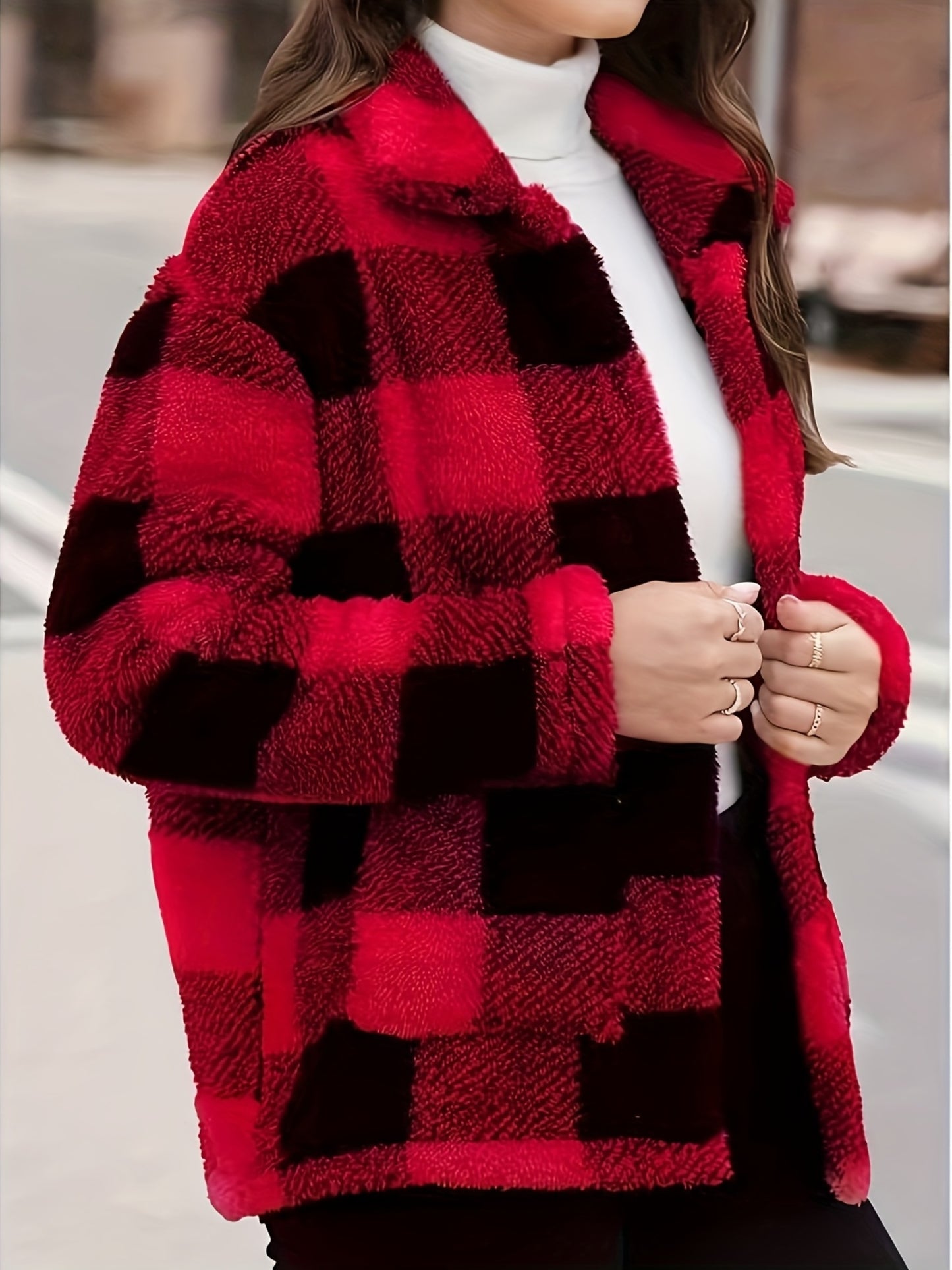 Women'S Plaid Jacket - Soft Brown/Black/Beige/White/Gray/ - Button-Front Closure, Structured Fit for Fall/Winter - Everyday & Formal Outfits - Cozy Outerwear for Women, Casual Wear, Classic Turndown Collar, Durable Fabric, Se