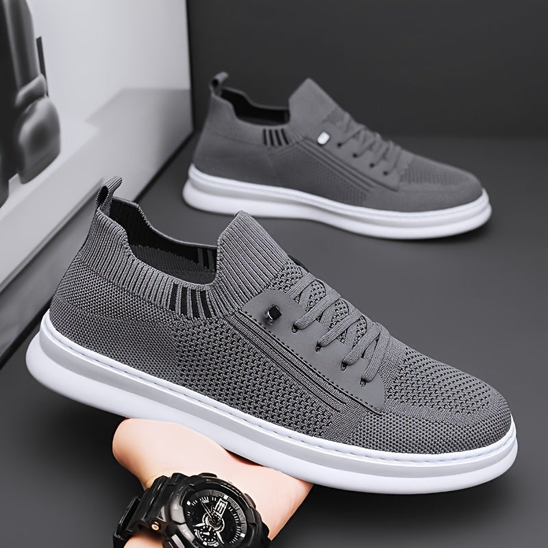 Men'S Breathable Knit Mesh Running Shoes - Anti-Odor Casual Sneakers with Soft EVA Sole, Round Toe Design  Low-Top Lace-Up for Jogging, Hiking, Outdoor  Daily Wear - Khaki/Black/Gray, Jogging Shoes