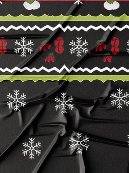 Men's Christmas & Halloween Novelty Sweater Shirt - Long Sleeve Green/Yellow/Golden Sweater Vest-like Top with Santa, Reindeer & Snowflake Patterns, Machine Washable Casual Party Outfit for Xmas, New Year's Events (Regular Fi