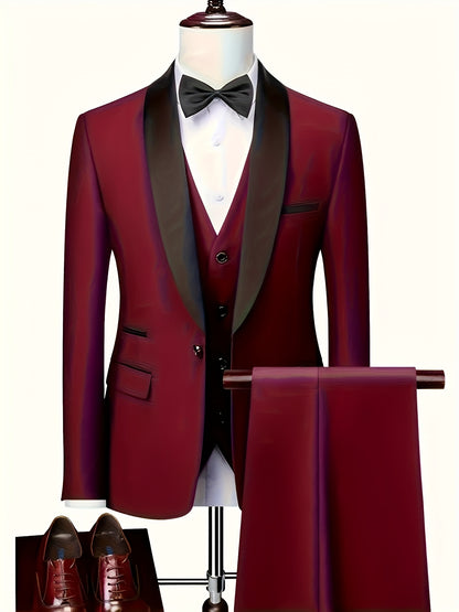 Men's 3-Piece Suit Set - Blazer, Vest & Trousers for Business & Weddin