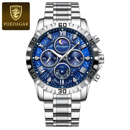 POEDAGAR Men's Casual Stainless Steel Quartz Watch with Calendar