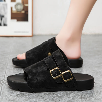 Men's Casual Slip-On Slippers with Adjustable Buckle, Cushioned Sole