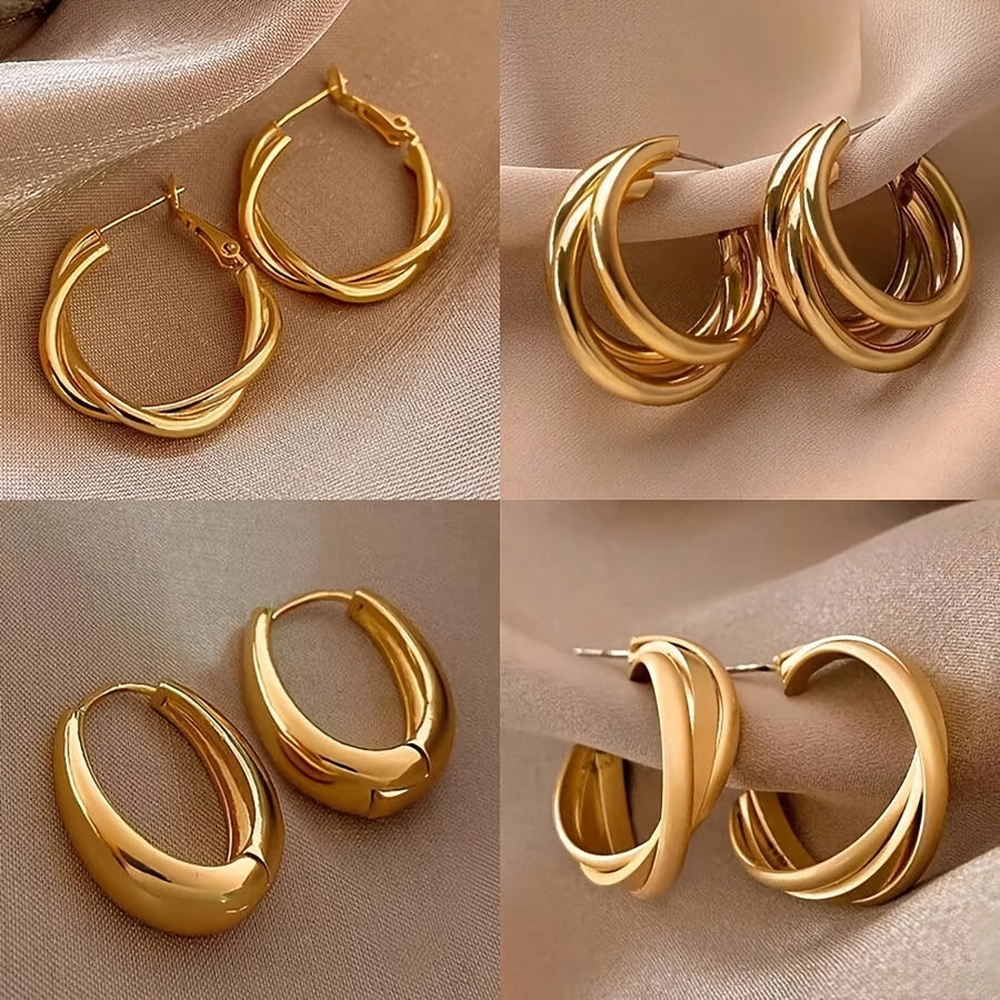 5 Pairs Elegant Geometric Zinc Alloy Stud Earrings Set