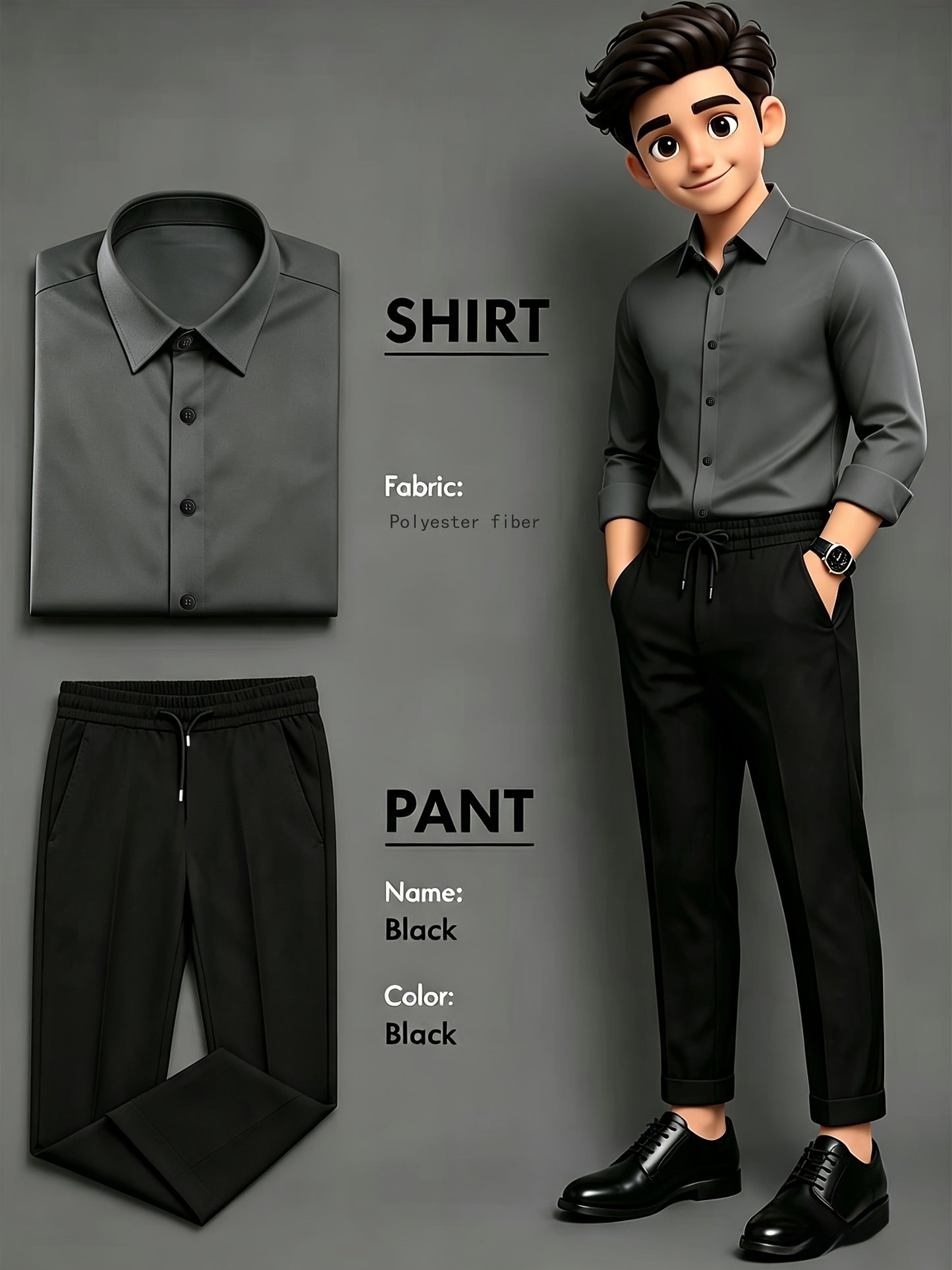Men's Business Casual Two-Piece Suit with Lapel Shirt and Drawstring P