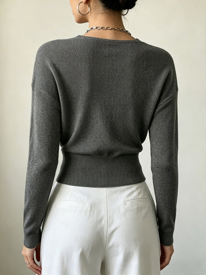 Women's Elegant Cross-Collar V-Neck Pullover Knitwear for Fall/Winter