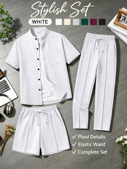 Men's Casual Mandarin Collar Short Sleeve Shirt and Drawstring Pants