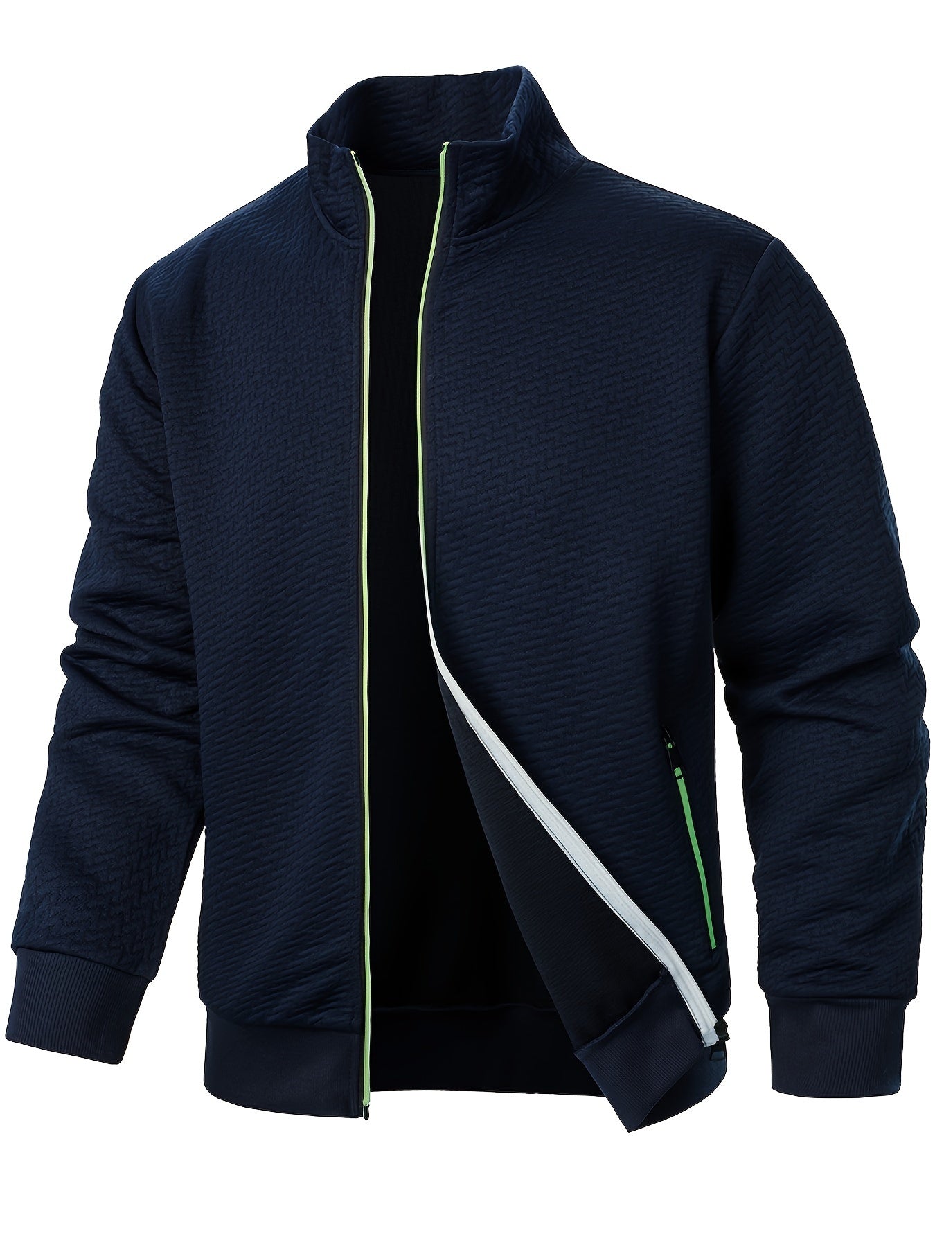 Men's Casual Zip Up Jacquard Jacket, Chic Stand Collar Coat for Spring Fall, Autumn And Winter, Hoodie Top