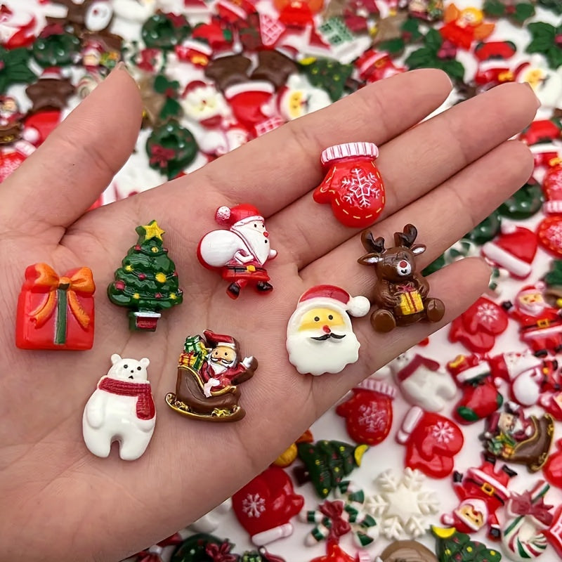 50pcs Festive Holiday-Inspired Flatback Charms, Decorative Assortment for DIY Crafts, Jewelry Making with Snowman, Reindeer, And Seasonal Decorations - Non-Metallic, No Plating Material