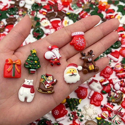 50pcs Festive Holiday-Inspired Flatback Charms, Decorative Assortment for DIY Crafts, Jewelry Making with Snowman, Reindeer, And Seasonal Decorations - Non-Metallic, No Plating Material