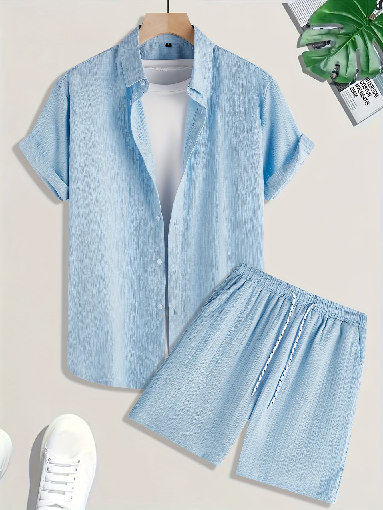 Men's Casual Short-Sleeve Shirt and Shorts Summer Set