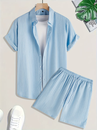Men's Casual Short-Sleeve Shirt and Shorts Summer Set