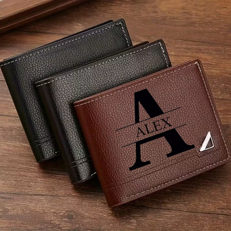 Custom Letter Solid Color Men's Wallet, Black Stylish Foldable Card Holder, Casual Men's Coin Purse, Suitable as a Birthday Gift for Husband, Holiday Anniversary Gift