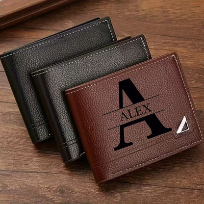 Custom Letter Solid Color Men's Wallet, Black Stylish Foldable Card Holder, Casual Men's Coin Purse, Suitable as a Birthday Gift for Husband, Holiday Anniversary Gift