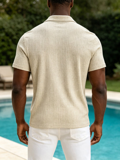 Men's Classic Fit Jacquard Stretch Polo Shirt - Casual Golf Style