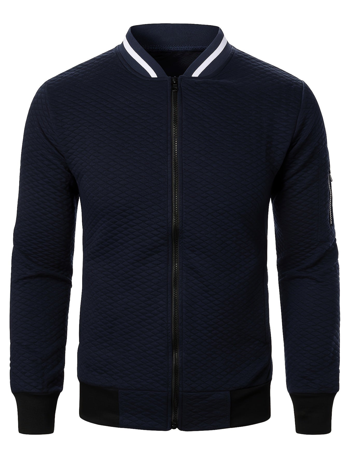 Men's Casual Full Zip Bomber Jacket, Warm Comfy Blouson Jacket For Autumn And Winter Outdoor Activity