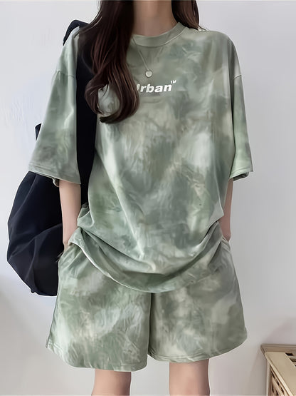 Women's Tie-Dye Loose Fit Short Sleeve Pajama Set