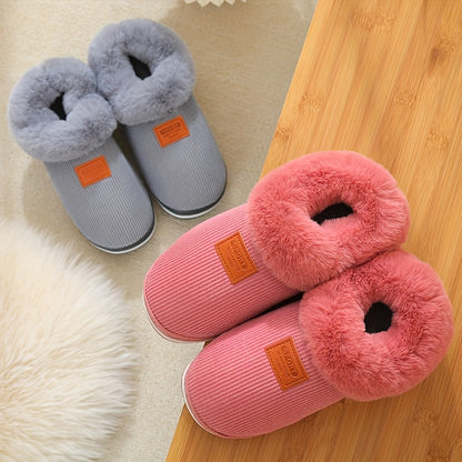 5-Size Options, Plush-Lined Autumn/Winter Slippers for Men and Women, Thick-Soled Indoor/Outdoor Warm House Shoes with Fuzzy Lining, Couple's Matching Style