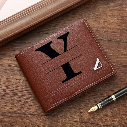 Custom Letter Solid Color Men's Wallet, Black Stylish Foldable Card Holder, Casual Men's Coin Purse, Suitable as a Birthday Gift for Husband, Holiday Anniversary Gift