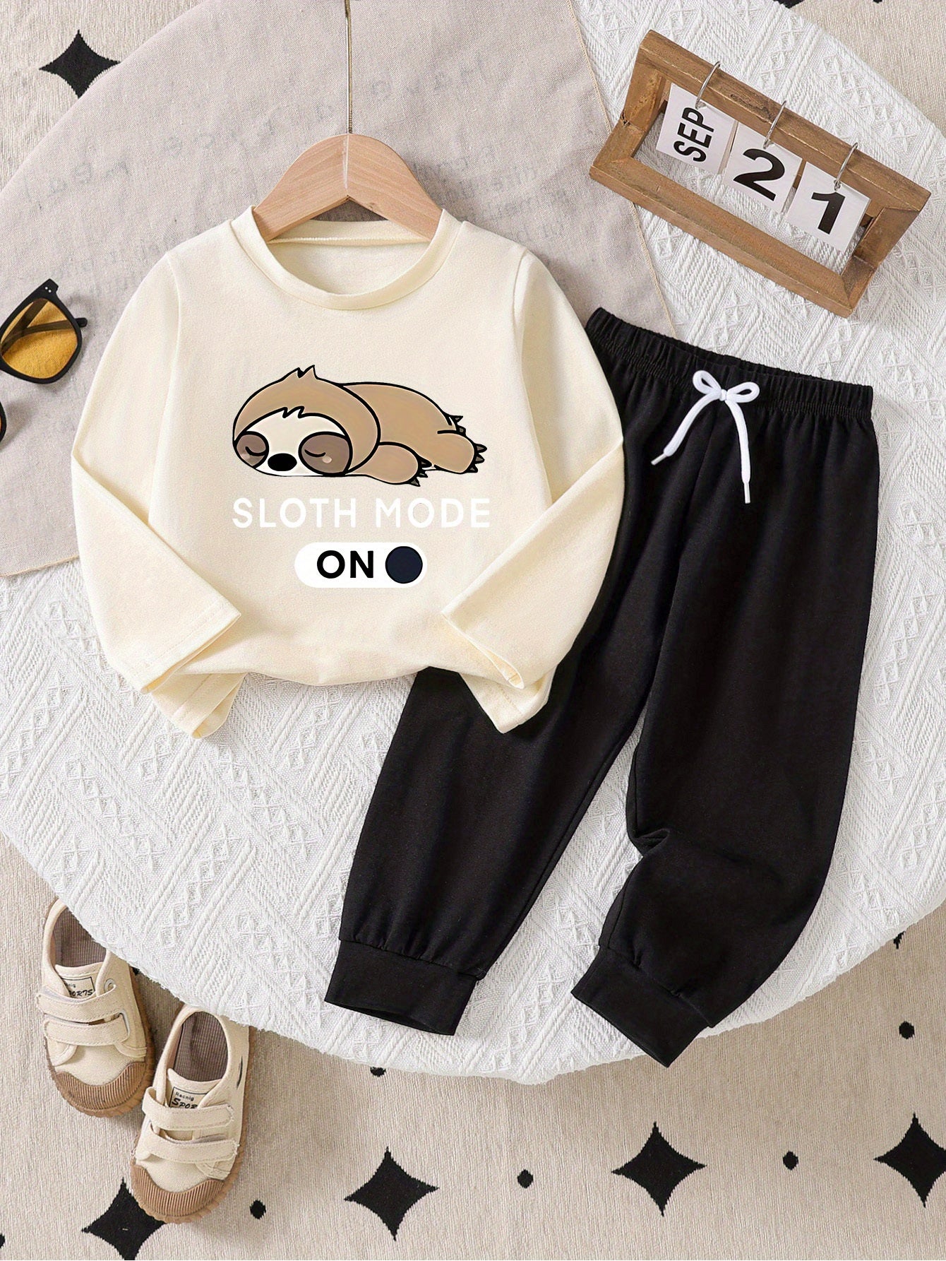 Boys Sloth Print Cotton Set - Casual Spring/Fall Outfit