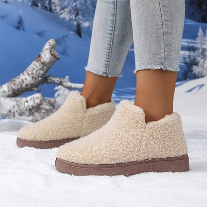 Women'S Plush Winter Slip-On Ankle Boots - Soft Fleece-Lined Low Heel Casual Shoes, Lightweight & Durable, Perfect for Y Days, Winter Footwear | Slipon Boots | Synthetic Cover Sole