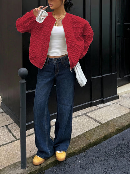 Solid Color Zip-Up Casual Jacket