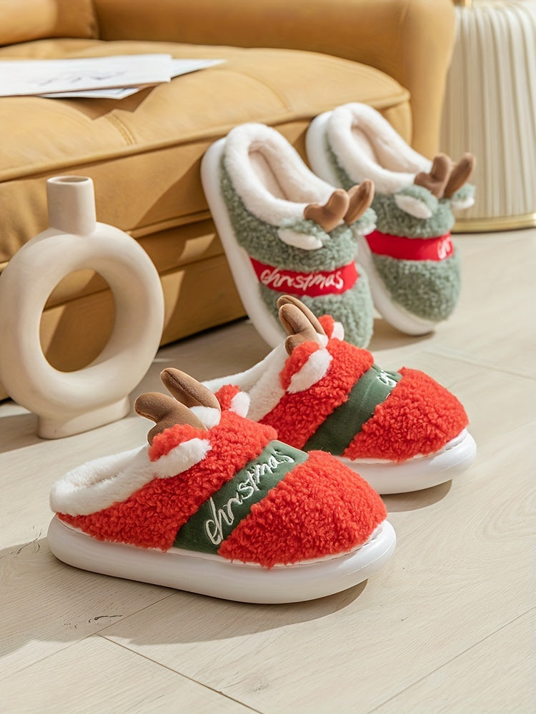 New Slippers for Winter Couples: A Pair of Home Fur, Thickened, Indoor Anti slip, Warm, Silent Plush Slippers for Men and Women's Home Christmas