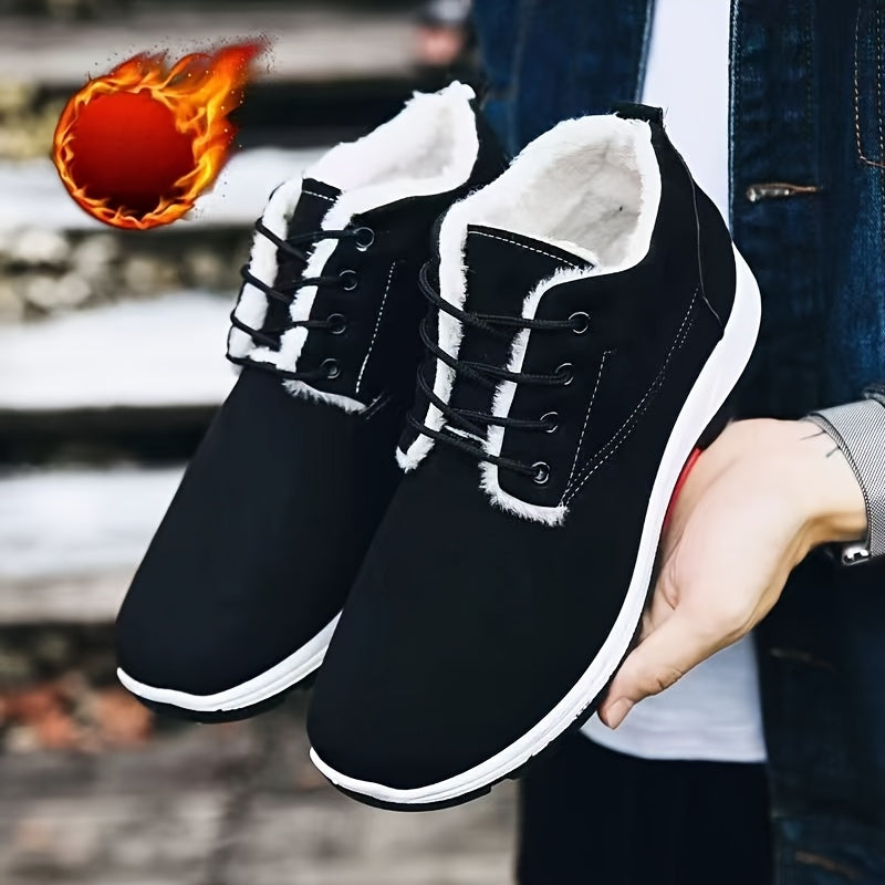 Men'S Winter Snow Boots - Warm High-Top Ankle Boots with Lace-Up Closure, Non-Slip Rubber Sole, and Breathable Fabric Upper for Cold Weather, Casual Style, Solid Color, Winter Boots, Brown Winter Shoe For Men Hiking, Thermal