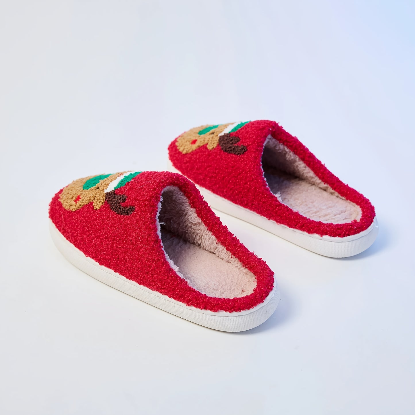 Mrs Hui Men's & Women's Plush Flocked Reindeer Slippers - Cozy Winter Indoor/Outdoor Christmas House with Antlers, Soft Warm & TPR Sole, Unisex -Like Footwear for Holiday Parties, Slippers For Women, House Slippers For Women,