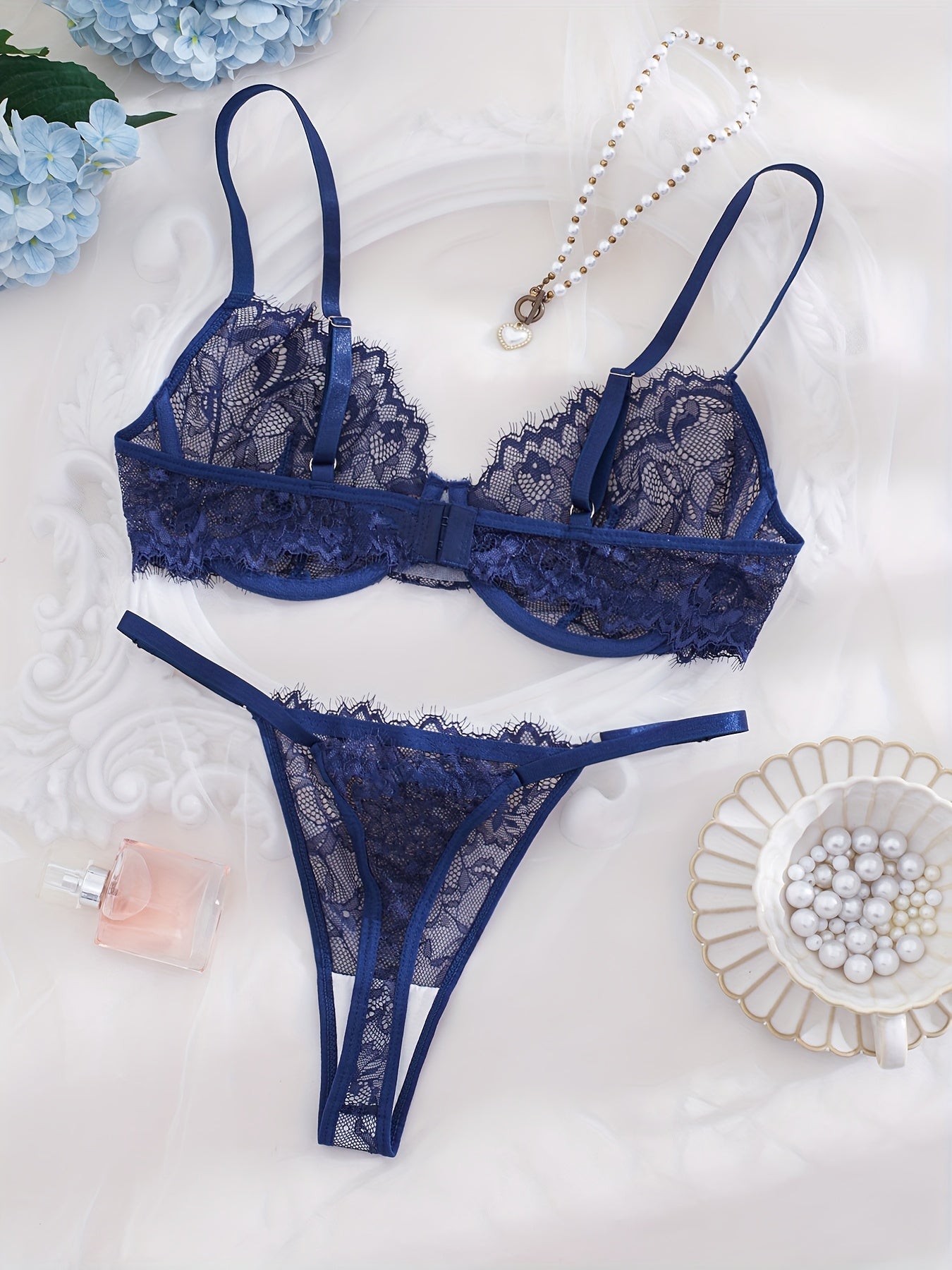 Sexy Lace Eyelash Strappy Lingerie Set for Women
