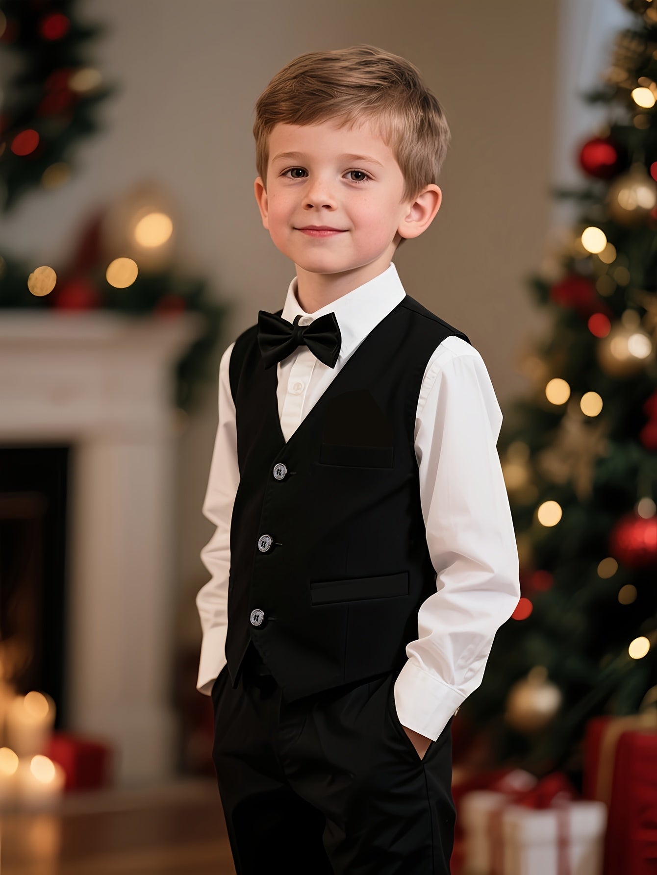 Boys' Three-Piece Formal Suit with Vest, Pants & Bow Tie
