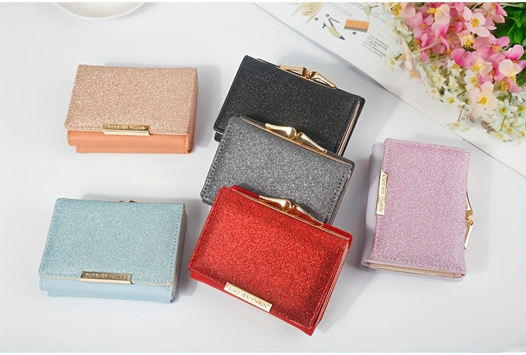 1pc, Women's Luxury High-Quality Wallet, Multi-Functional Multi-Card Slot Exclusive Coin Purse, Portable Compact Versatile Travel, Gorgeous Small Sequins, Exquisite Lady Gentle Style, Unique Design, Metal Snap Closure, Solid