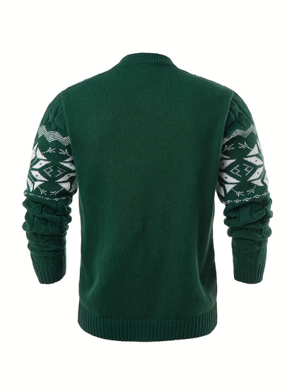 Men's Slim-Fit Cable Knit Sweater - Winter Warm Pullover with Geometric Corduroy Clasp (Adjustable Rope), Round Neck Long Sleeve Casual Sweating for Fall/Winter Layering - Hand Washable Knitwear for Smart-Casual Outfits (Not