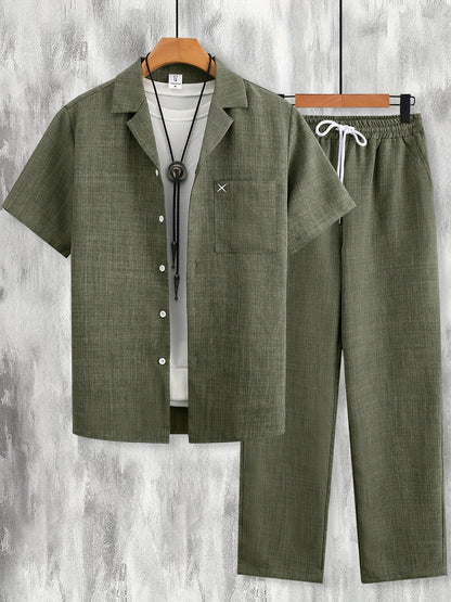 Men's Casual Two-Piece Polyester Suit Set with Alphabet Print