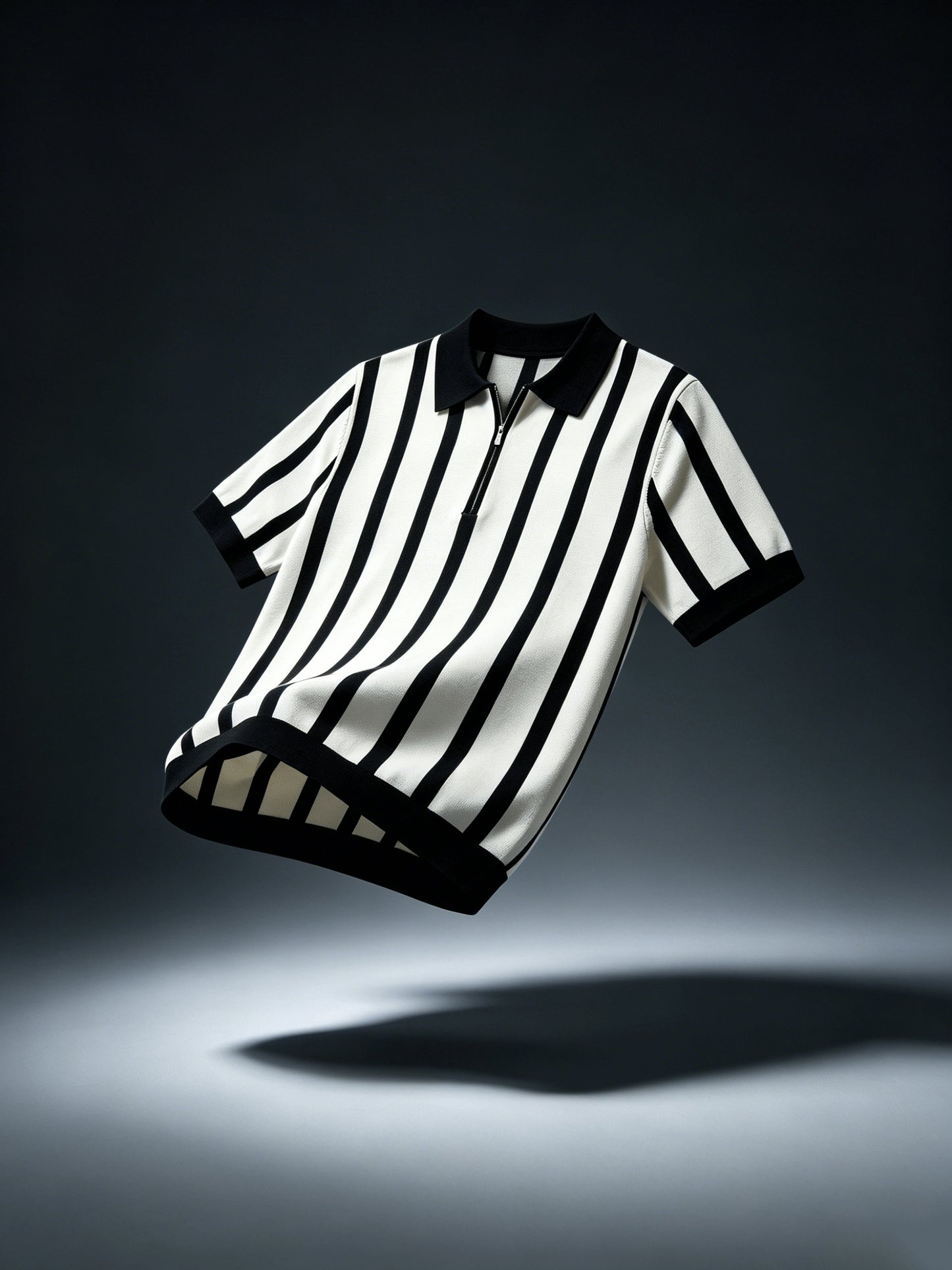 Men's Slim Fit Vertical Stripe Knit Polo with Half-Zip Collar