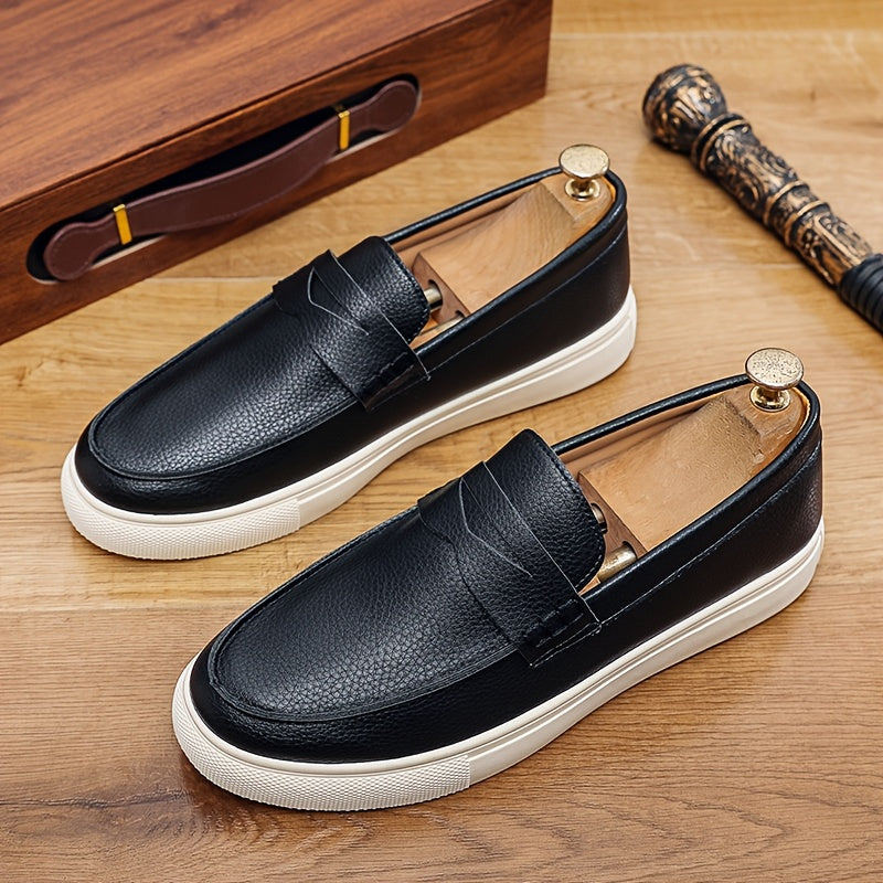 Men's White PU Loafers Casual Slip-On All-Season Sneakers
