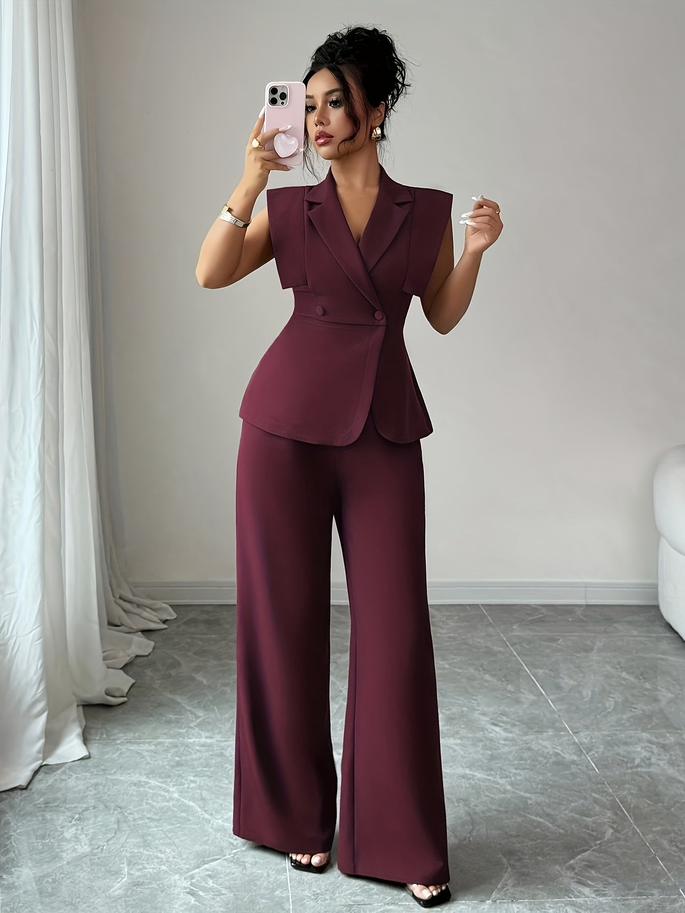 Elegant Women's Casual Set, Including a Sleeveless Top and Elastic Waist Pants, Suitable for Work, Vacation, Afternoon Tea, Parties, and Spring/summer Wear