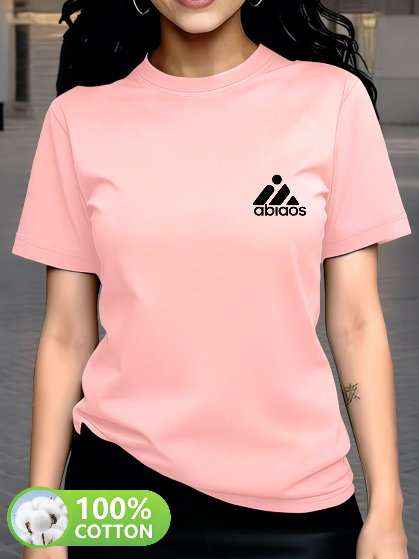 Women's Cotton Crew Neck T-Shirt with Geometric Print