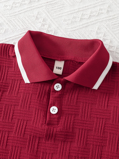 Boys' Summer Casual Half-Button T-Shirt and Shorts Set