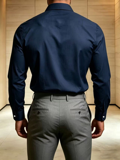 Men's Business Casual Shirt and Trousers Set - Polyester, All Season