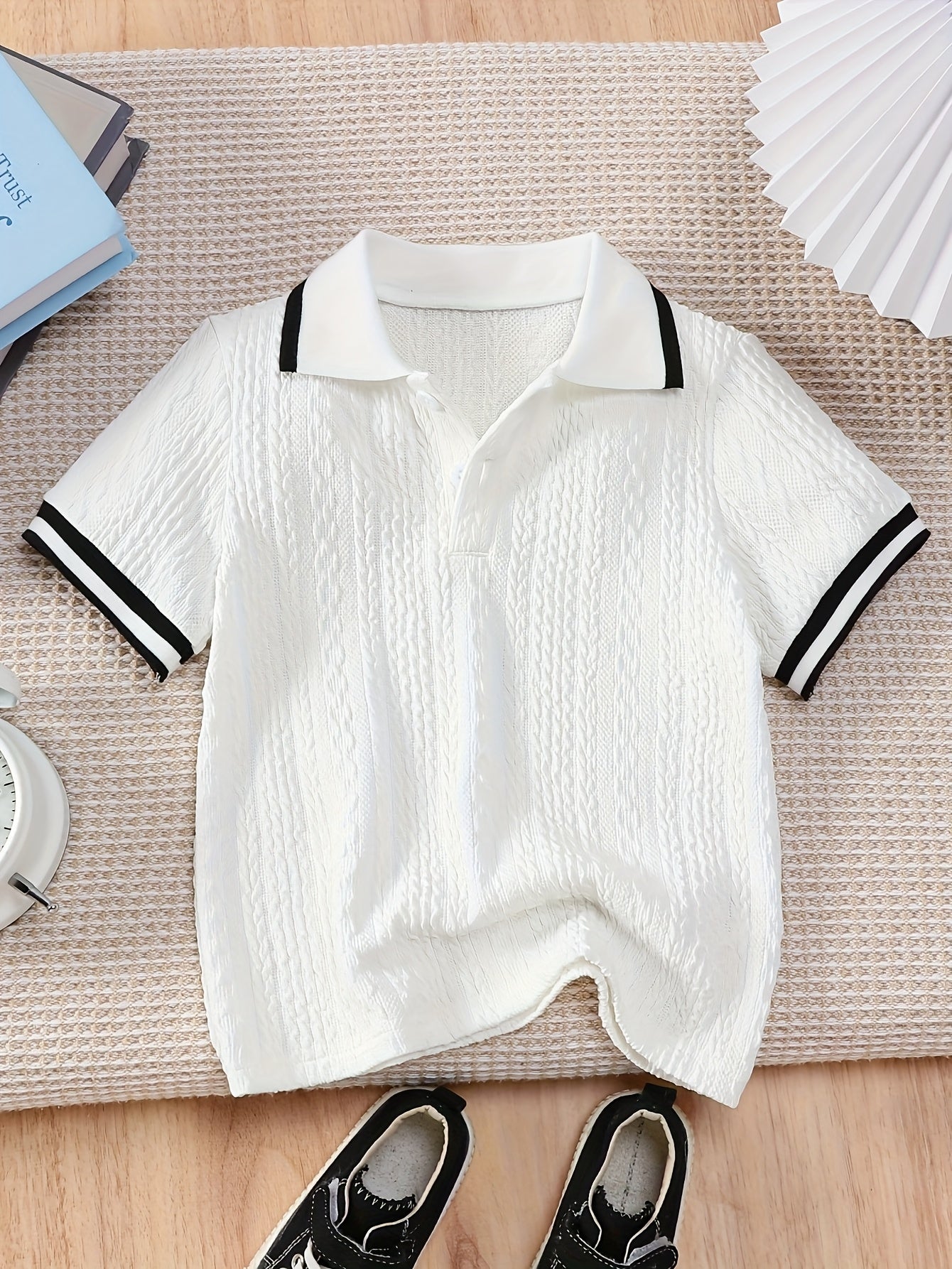 Boys' Summer Polo Shirt Casual Color-Block Short Sleeve Top