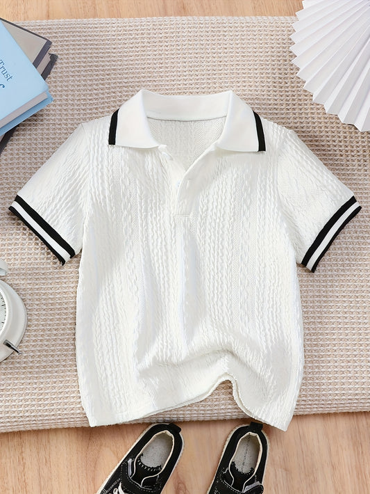 Boys' Summer Polo Shirt Casual Color-Block Short Sleeve Top