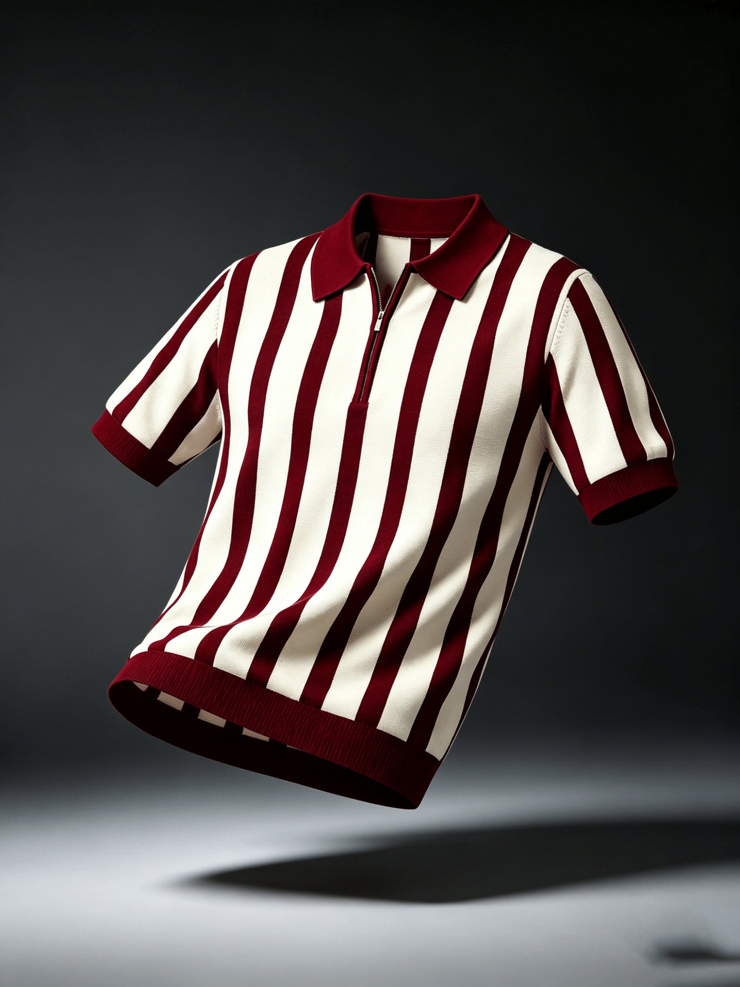 Men's Slim Fit Vertical Stripe Knit Polo with Half-Zip Collar