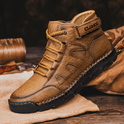 Handmade Men's Ankle Boots - Casual High-Top Rubber Sole Shoes