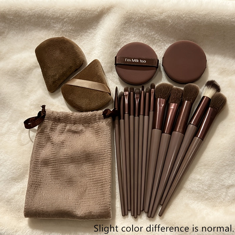 18pc Professional Makeup Brush Set with Puffs & Storage Bag