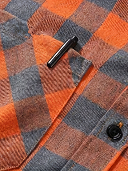 Plaid Shirt Coat For Men Long Sleeve Casual Regular Fit Button Up Hooded Shirts Jacket